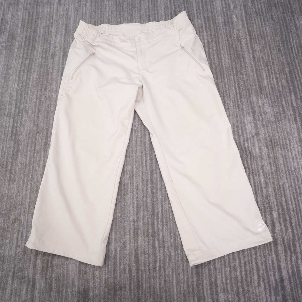 Nike Athletic Pants Womens Medium Beige Excellent Wide Leg Cropped Zip Pockets